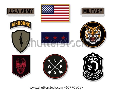 Set of army badge typography, t-shirt graphics, vectors