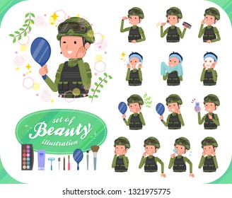 A set of Army Men on beauty.There are various actions such as skin care and makeup.It's vector art so it's easy to edit.