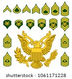 Set of army military American enlisted ranks insignia badges icons