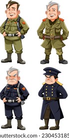 Set of army officer cartoon illustration