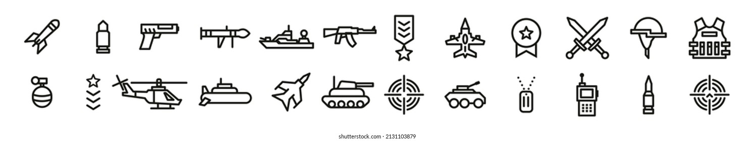 Set of army outline icon. War icon vector