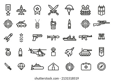 Set Of Army Outline Icon. War Icon Vector