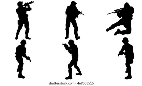 Set of army silhouettes