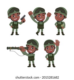 Set of army soldiers man in uniform with difference action