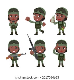 Set of army soldiers man in uniform with difference action