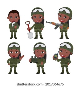 Conjunto de soldados del ejército uniformados con acción diferente
