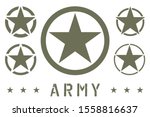 Set of Army Star Green Olive Color. Military Insignia Symbol, Badge, Label