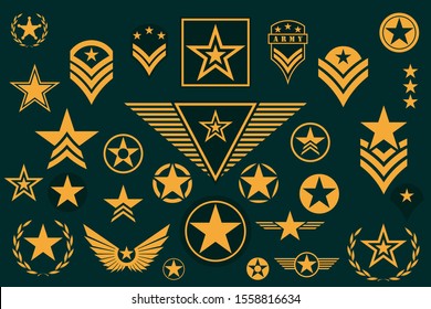 Set of Army Star. Military Rank Insignia. Military Symbol, Badge, Label