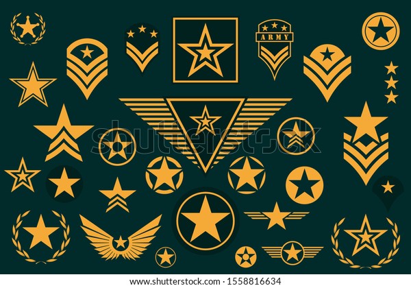Set of Army Star. Military Rank Insignia. Military\
Symbol, Badge, Label