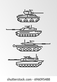 Set of army tanks outline symbols. Vector icons