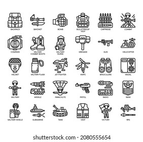Set of Army thin line icons for any web and app project. 