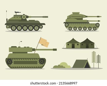 Set of Army transport Combat Vehicles collection with tanks military vehicles,Equipment for the war,Vector illustrations.