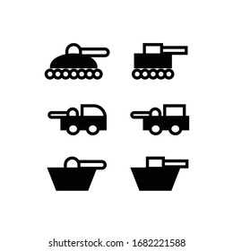 A set of army vehicles flat illustration vector on isolated white background.
