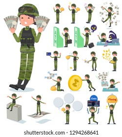 A set of Army women with concerning money and economy.There are also actions on success and failure.It's vector art so it's easy to edit.