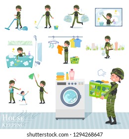 A set of Army women related to housekeeping such as cleaning and laundry.There are various actions such as child rearing.It's vector art so it's easy to edit.