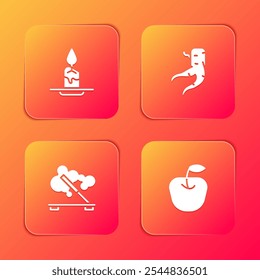 Set Aroma candle, Ginger root, Scented spa stick and Apple icon. Vector