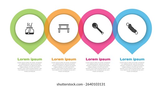Set Aroma diffuser, Sauna wood bench, ladle and Washcloth. Business infographic template. Vector