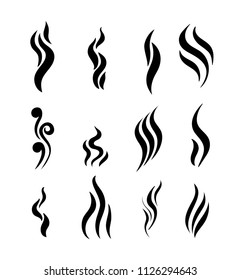 Set of aroma icon. Smoke vector illustration. Flat design. Isolated on white background