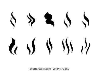 Set of aroma icons. Smoke steam silhouette icon illustration isolated on white background