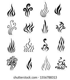 Set of Aromas icons. Symbols of vapor  smoking and cooking smells in line art style black on white