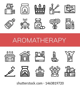 Set of aromatherapy icons such as Acupuncture, Essential oil, Aroma, Incense, Sauna, Herbal, Aromatic, Fish therapy, Aromatherapy, Incense burner, Leech therapy , aromatherapy