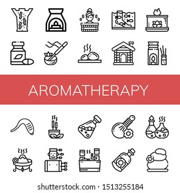 Set of aromatherapy icons such as Leech therapy, Herbal, Aromatherapy, Incense, Sauna, Lithotherapy, Fish therapy, Aromatic candle, Leech, Acupuncture, Essential oil , aromatherapy