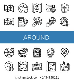 Set of around icons such as Map, Earth, World, Worldwide, Globe, Cuckoo clock , around