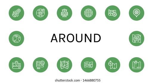 Set of around icons such as World, Earth, Cuckoo clock, Worldwide, Map , around