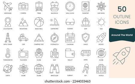 Set of around the world icons. Thin outline icons pack. Vector illustration