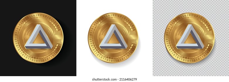 Set of ARPA Chain cryptocurrency logo in golden coins vector illustration isolated in white, dark and transparent background. Can be used as crypto label,sticker, icon, badge, emblem and print design.