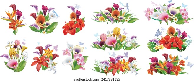 Set of Arrangements from tropical flowers