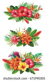 Set of Arrangements from tropical flowers