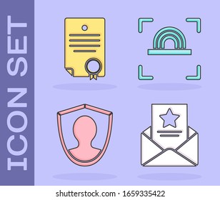 Set The arrest warrant, Certificate template, User protection and Fingerprint icon. Vector