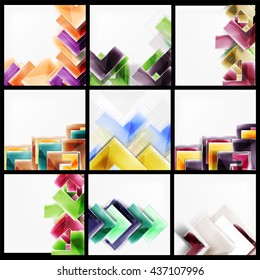 Set of arrow abstract geometric backgrounds. Vector universal blank templates with copyspace