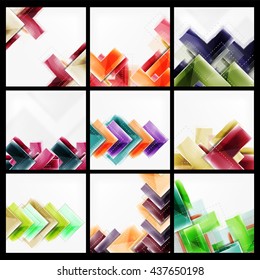 Set of arrow abstract geometric backgrounds. Vector universal blank templates with copyspace