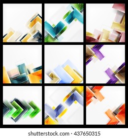 Set of arrow abstract geometric backgrounds. Vector universal blank templates with copyspace