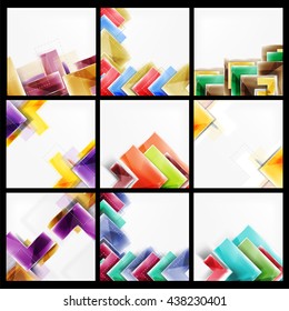 Conjunto de fondos geométricos abstractos de flecha. Vector de plantillas en blanco universales con espacio de copia