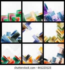Conjunto de fondos geométricos abstractos de flecha. Vector de plantillas en blanco universales con espacio de copia