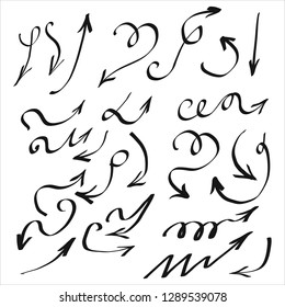 Set of arrow art abstract curved lines set hand draw style black isolated on white vector design element