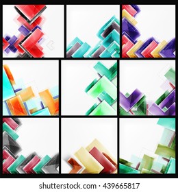 Set of arrow background - vector web brochures, internet flyers, wallpaper or cover poster designs. Geometric style, colorful realistic glossy arrow shapes, blank templates with copyspace. Directional