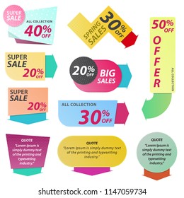 Set of arrow banners, quote boxes - tag, sales, offers, promotions and presentations.