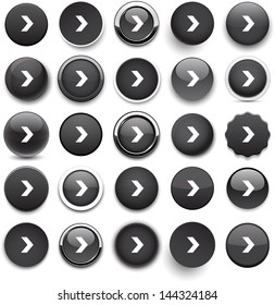 Juego de botones redondos negros de flecha para el sitio web o la aplicación. Vector eps10.