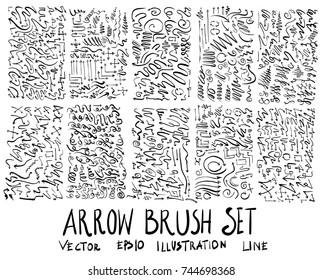 Set of arrow brush illustration Hand drawn Sketch line vector