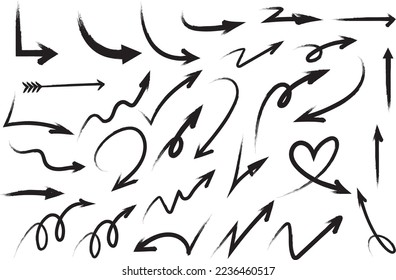 conjunto de vectores de trazo de pincel de flecha, colección de texturas de trazos de pincel artístico sucio