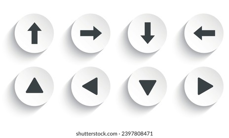 Set of arrow button vector icon with flat round button isolated on white background.