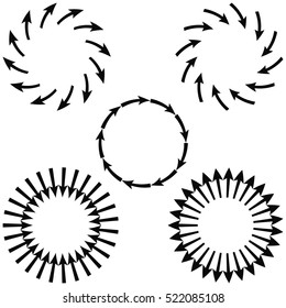 set of arrow circles, circular path of directional arrows in different directions on a circle, vector diagram