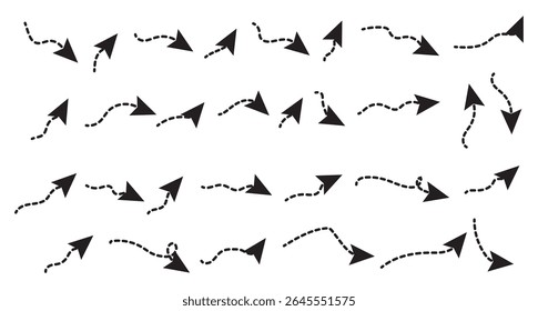 Conjunto de colección de flecha. flecha minimalista aislada en fondo blanco en estilo doodle. ilustración de dibujos animados de flecha para elemento y pegatina en las redes sociales.