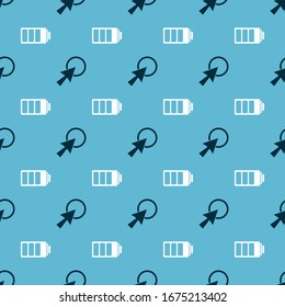 Set Arrow cursor and Battery charge level indicator on seamless pattern. Vector