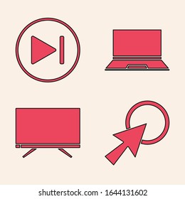 Set Arrow cursor, Fast forward, Laptop and Smart Tv icon. Vector