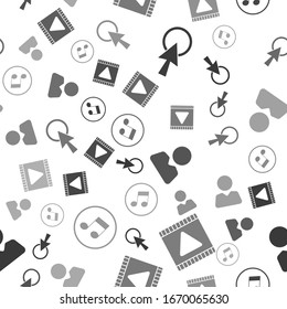 Set Arrow cursor, Play Video, Add to friend and Music note, tone on seamless pattern. Vector